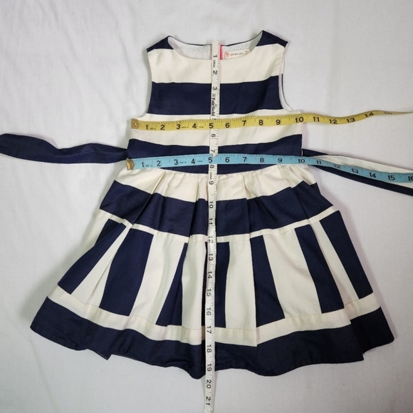 J. Crew Crewcuts dress navy blue cream block stripes fit and flare tie belt 2T - Picture 10 of 10